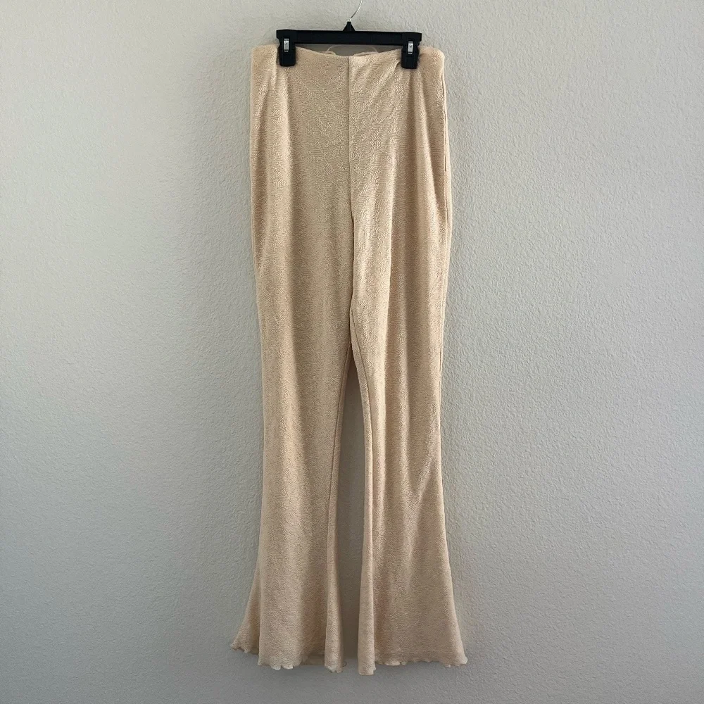 NWT OH POLLY | Zuni Lace Up Back High Waisted Flare Trousers in Cream | Size 10